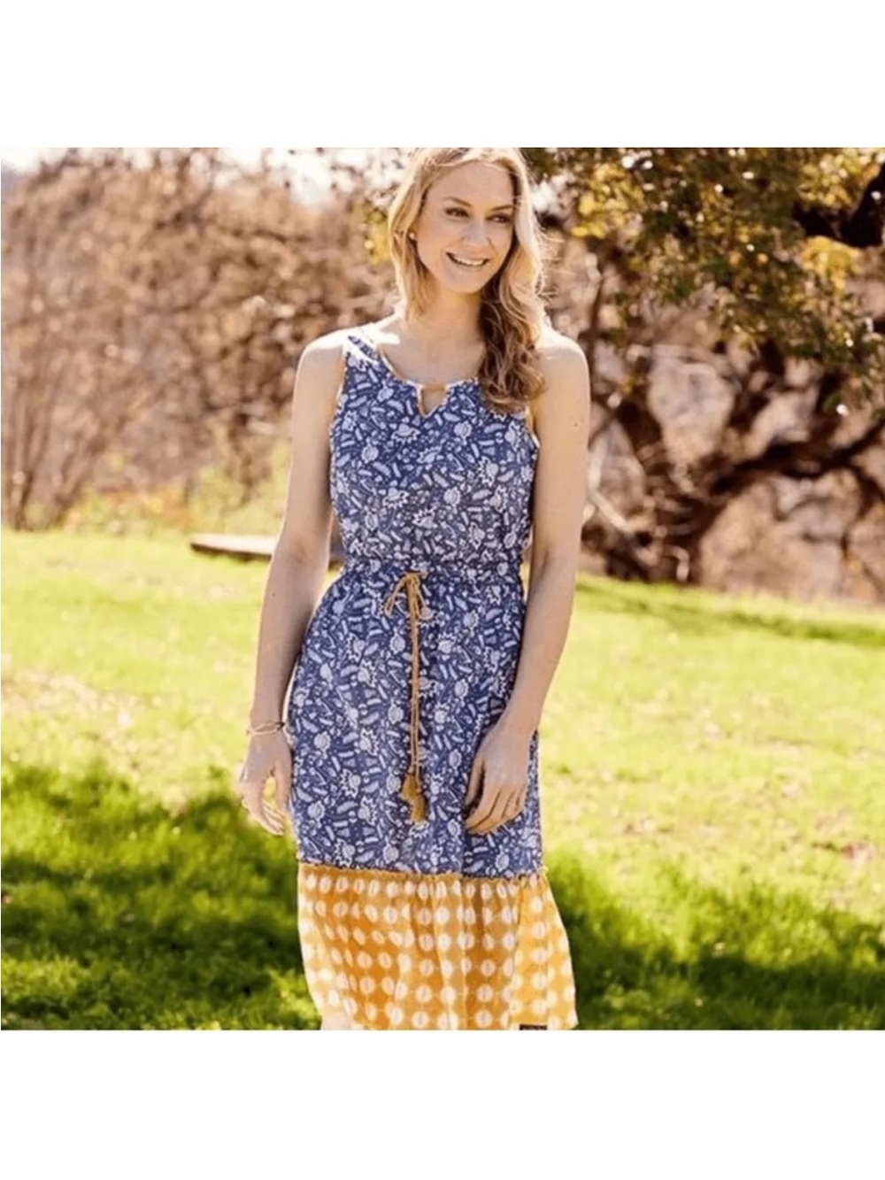 Matilda Jane Blue Ridge Dress Size Small Blue Yellow Floral Cotton